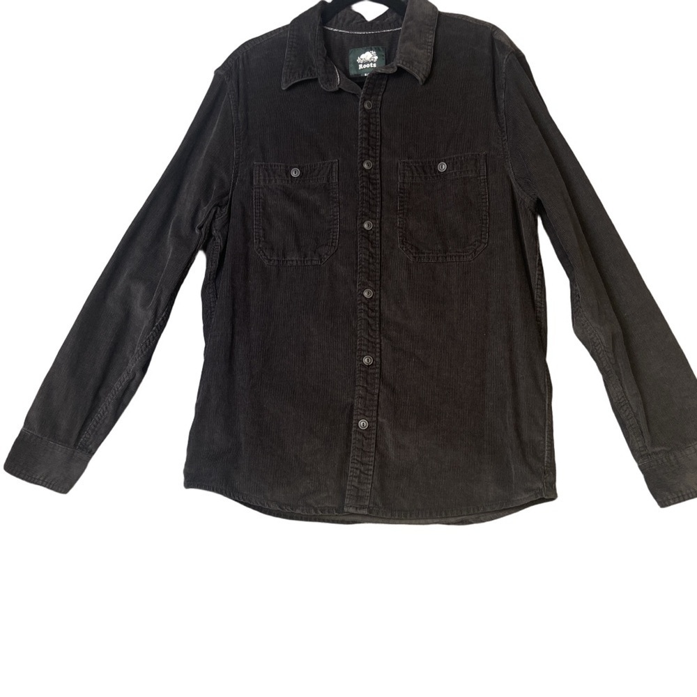 Roots Men’s 100% Cotton Black Corduroy Button Down Shirt Size Medium Classic - Picture 2 of 16
